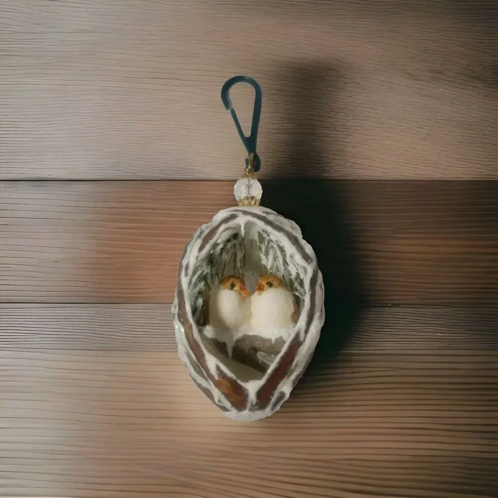 Vintage Elegant Egg Ornament Lovebirds Handcrafted Egg Artist Initials Christmas